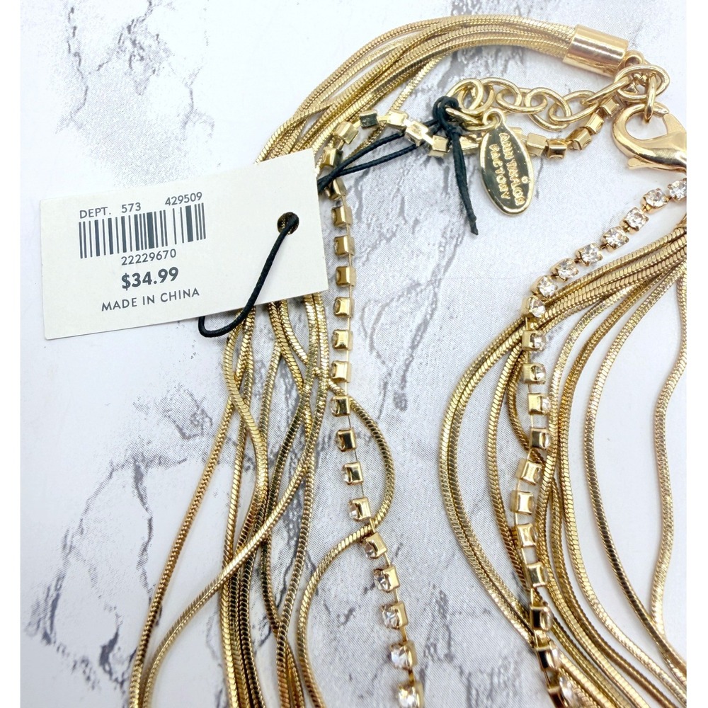 Ann Taylor Factory 9 Strand Gold Tone Rhinestone Necklace NWT 27 Inch - Picture 5 of 6